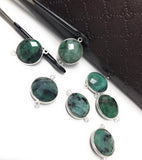 Natural Emerald Gemstone Connector, Sterling Silver Connectors, Wholesale Jewelry Findings for Jewelry Making, Jewelry Supplies, 22x16mm