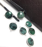 Natural Emerald Gemstone Connector, Sterling Silver Connectors, Wholesale Jewelry Findings for Jewelry Making, Jewelry Supplies, 22x16mm