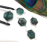 Natural Emerald Gemstone Connector, Sterling Silver Connectors, Wholesale Jewelry Findings for Jewelry Making, Jewelry Supplies, 23.7x15.5mm