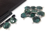 Natural Emerald Gemstone Connector, Sterling Silver Connectors, Wholesale Jewelry Findings for Jewelry Making, Jewelry Supplies, 23.7x15.5mm