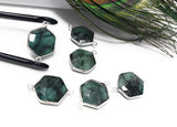 Natural Emerald Gemstone Connector, Sterling Silver Connectors, Wholesale Jewelry Findings for Jewelry Making, Jewelry Supplies, 23.7x15.5mm