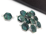 Natural Emerald Gemstone Connector, Sterling Silver Connectors, Wholesale Jewelry Findings for Jewelry Making, Jewelry Supplies, 23.7x15.5mm