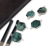 Natural Emerald Gemstone Connector, Sterling Silver Connectors, Wholesale Jewelry Findings for Jewelry Making, Jewelry Supplies, 23.7x15.5mm