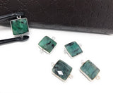 Natural Emerald Gemstone Connector, Sterling Silver Connectors, Wholesale Jewelry Findings for Jewelry Making, Jewelry Supplies, 22mmx14.5mm