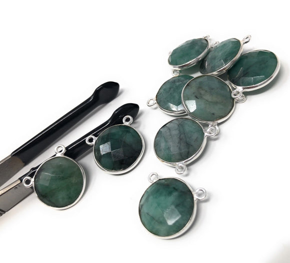Natural Emerald Gemstone Connector, Sterling Silver Connectors, Wholesale Jewelry Findings for Jewelry Making, Jewelry Supplies, 16.5mmx16mm