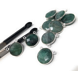 Natural Emerald Gemstone Connector, Sterling Silver Connectors, Wholesale Jewelry Findings for Jewelry Making, Jewelry Supplies, 16.5mmx16mm