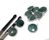 Natural Emerald Gemstone Connector, Sterling Silver Connectors, Wholesale Jewelry Findings for Jewelry Making, Jewelry Supplies, 16.5mmx16mm