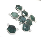 Natural Emerald Gemstone Connector, Sterling Silver Connectors, Wholesale Jewelry Findings for Jewelry Making, Jewelry Supplies, 13.5x17.5mm