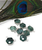Natural Emerald Gemstone Connector, Sterling Silver Connectors, Wholesale Jewelry Findings for Jewelry Making, Jewelry Supplies, 13.5x17.5mm