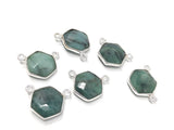Natural Emerald Gemstone Connector, Sterling Silver Connectors, Wholesale Jewelry Findings for Jewelry Making, Jewelry Supplies, 13.5x17.5mm