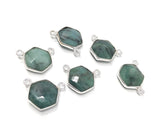 Natural Emerald Gemstone Connector, Sterling Silver Connectors, Wholesale Jewelry Findings for Jewelry Making, Jewelry Supplies, 13.5x17.5mm