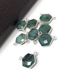 Natural Emerald Gemstone Connector, Sterling Silver Connectors, Wholesale Jewelry Findings for Jewelry Making, Jewelry Supplies, 13.5x17.5mm