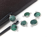8 Pcs Natural Emerald Gemstone Connector, May Birthstone Sterling Silver Connectors, Wholesale DIY Jewelry Making Supplies, 18mmx12mm