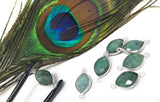 Wholesale 4 Pcs Natural Emerald Gemstone Connector, Sterling Silver Connectors, Jewelry Findings for Jewelry Making, Bulk Jewelry Supplies