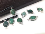 Wholesale 4 Pcs Natural Emerald Gemstone Connector, Sterling Silver Connectors, Jewelry Findings for Jewelry Making, Bulk Jewelry Supplies