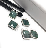 Natural Emerald Gemstone Connector, Sterling Silver Connectors, Jewelry Findings for Jewelry Making, Jewelry Supplies, 14x11mm - 15x11.5mm