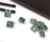 Natural Emerald Gemstone Connector, Sterling Silver Connectors, Jewelry Findings for Jewelry Making, Jewelry Supplies, 14x11mm - 15x11.5mm