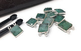 Natural Emerald Gemstone Connector, Sterling Silver Connectors, Jewelry Findings for Jewelry Making, Jewelry Supplies, 14x11mm - 15x11.5mm