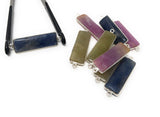 Silver Gemstone Bar Connectors, Natural Sapphire Briolette Double Loop Charms, Jewelry Supplies, Jewelry Findings, 36.5mmX10mm, 1 Pc