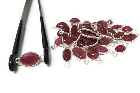 10 Pcs Pink Tourmaline Connectors, Sterling Silver Gemstone Connectors, Wholesale Jewelry Findings for DIY Jewelry Making, Bulk Lot