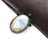 Moonstone Pendant, Gemstone Pendant, Diamond Pendant, Silver Pendant, Pave Diamond Pendant, Oxidized Silver Rainbow Moonstone Pendant
