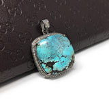 Turquoise Pave Diamond Pendant, Tibetan Turquoise Pendant, Spiritual Healing Gemstone Jewelry, Throat Chakra Pendant, December Birthstone