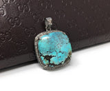Turquoise Pave Diamond Pendant, Tibetan Turquoise Pendant, Spiritual Healing Gemstone Jewelry, Throat Chakra Pendant, December Birthstone