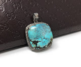 Turquoise Pave Diamond Pendant, Tibetan Turquoise Pendant, Spiritual Healing Gemstone Jewelry, Throat Chakra Pendant, December Birthstone