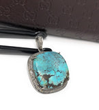 Turquoise Pave Diamond Pendant, Tibetan Turquoise Pendant, Spiritual Healing Gemstone Jewelry, Throat Chakra Pendant, December Birthstone