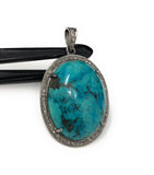 Silver Turquoise Pendant Pave Diamond Pendant, Throat Chakra Healing December Birthstone Jewelry, Spiritual Crystal Pendant, Gifts for Her