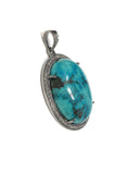 Silver Turquoise Pendant Pave Diamond Pendant, Throat Chakra Healing December Birthstone Jewelry, Spiritual Crystal Pendant, Gifts for Her