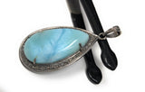 Larimar Pendant, Gemstone Pendant, Sterling Silver Diamond Pendant, Natural Larimar Diamond Pendant, Pave Diamond Pendant, Gemstone Jewelry