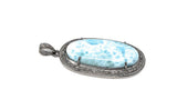 Larimar Gemstone Pendant, Larimar Pave Diamond Pendant, Spiritual Healing Crystal Pendant, Chakra Jewelry, Silver Handmade Jewelry Gifts