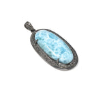 Larimar Gemstone Pendant, Larimar Pave Diamond Pendant, Spiritual Healing Crystal Pendant, Chakra Jewelry, Silver Handmade Jewelry Gifts