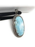Larimar Pendant, Gemstone Pendant, Silver Pendant, Natural Larimar, Diamond Pendant, Pave Diamond Pendant, Sterling Silver Pendant, DIY