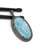 Larimar Pendant, Gemstone Pendant, Silver Pendant, Natural Larimar, Diamond Pendant, Pave Diamond Pendant, Sterling Silver Pendant, DIY