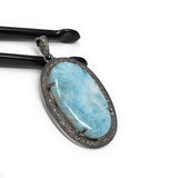Larimar Pendant, Gemstone Pendant, Silver Pendant, Natural Larimar, Diamond Pendant, Pave Diamond Pendant, Sterling Silver Pendant, DIY