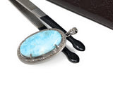 Larimar Pendant, Gemstone Pendant, Silver Pendant, Natural Larimar, Diamond Pendant, Pave Diamond Pendant, Sterling Silver Pendant, DIY