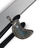 Labradorite Pendant, Gemstone Pendant, Diamond Pendant, Silver Pendant, Moon Shape Labradorite Diamond Pendant, Sterling Silver Jewelry