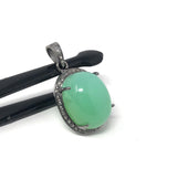 Chrysoprase Pendant, Gemstone Pendant, Silver Pendant, Chrysoprase Diamond Pendant, Pave Diamond Pendant, Sterling Silver Pendant