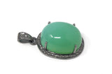 Chrysoprase Pendant, Gemstone Pendant, Silver Pendant, Chrysoprase Diamond Pendant, Pave Diamond Pendant, Sterling Silver Pendant