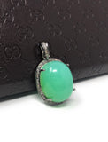 Chrysoprase Pendant, Gemstone Pendant, Silver Pendant, Chrysoprase Diamond Pendant, Pave Diamond Pendant, Sterling Silver Pendant