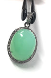 Chrysoprase Pendant, Gemstone Pendant, Silver Pendant, Chrysoprase Diamond Pendant, Pave Diamond Pendant, Sterling Silver Pendant