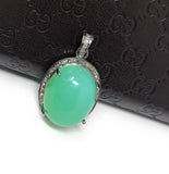 Chrysoprase Pendant, Gemstone Pendant, Silver Pendant, Chrysoprase Diamond Pendant, Pave Diamond Pendant, Sterling Silver Pendant