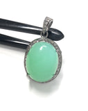 Chrysoprase Pendant, Gemstone Pendant, Silver Pendant, Chrysoprase Diamond Pendant, Pave Diamond Pendant, Sterling Silver Pendant