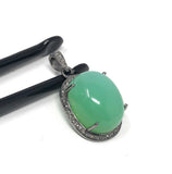Chrysoprase Pendant, Gemstone Pendant, Silver Pendant, Chrysoprase Diamond Pendant, Pave Diamond Pendant, Sterling Silver Pendant