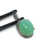 Chrysoprase Pendant, Gemstone Pendant, Silver Pendant, Chrysoprase Diamond Pendant, Pave Diamond Pendant, Sterling Silver Pendant