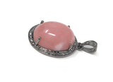 Pink Opal Pendant, Gemstone Pendant, Silver Pendant, Pink Opal Diamond Pendant, Pave Diamond Pendant, Sterling Silver Pendant, DIY Pendant