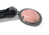 Pink Opal Pendant, Gemstone Pendant, Silver Pendant, Pink Opal Diamond Pendant, Pave Diamond Pendant, Sterling Silver Pendant, DIY Pendant