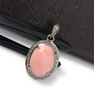 Pink Opal Pendant, Gemstone Pendant, Silver Pendant, Pink Opal Diamond Pendant, Pave Diamond Pendant, Sterling Silver Pendant, DIY Pendant